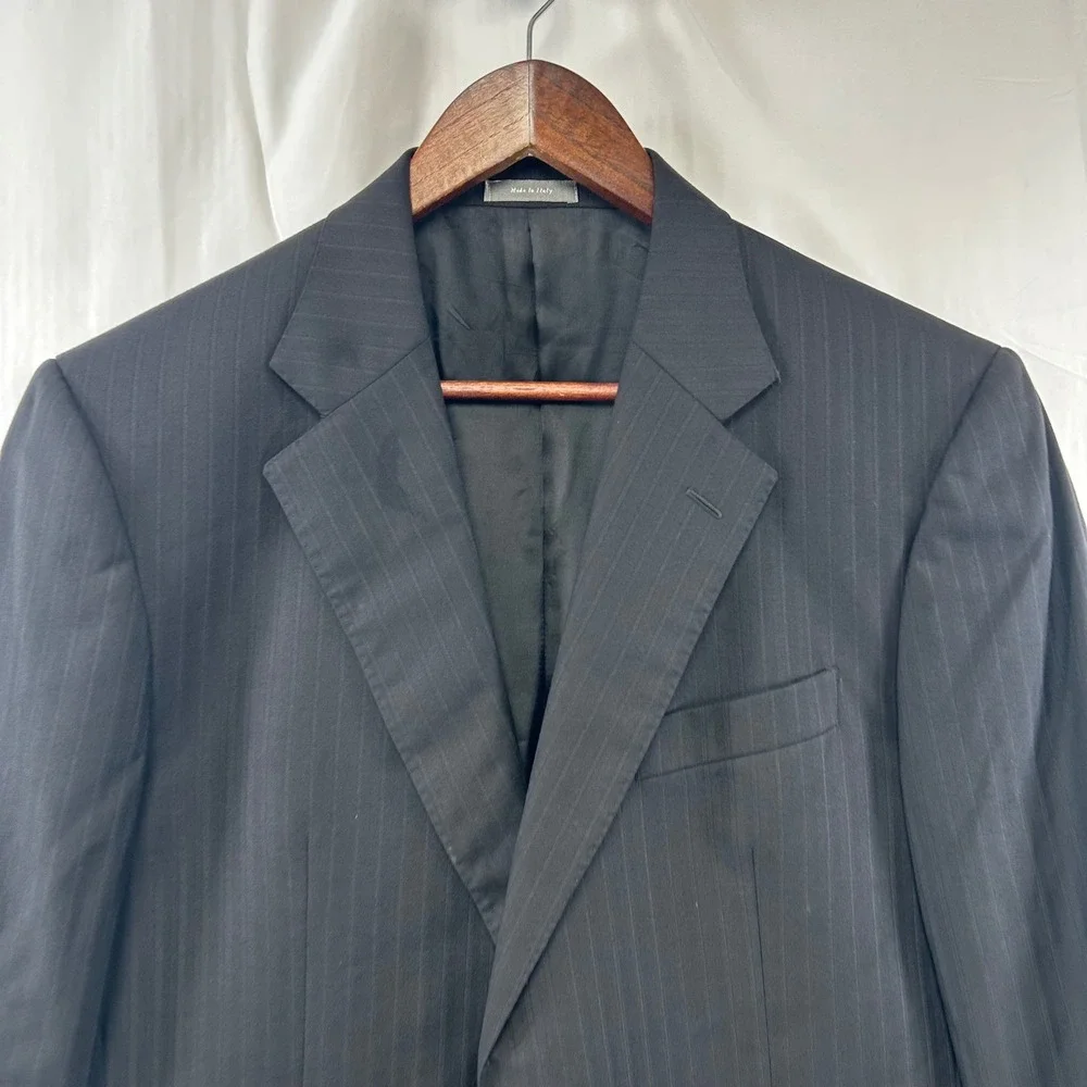 Daniel Cremieux Blazer Mens 40L Black Pinstripe Loro Piana Super 160s Wool *